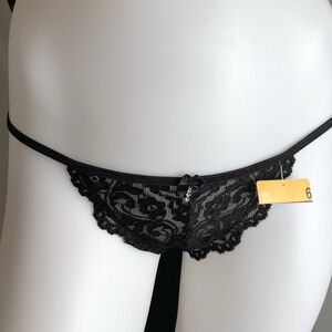 Smart and Sexy black lace rhinestone thong panty M